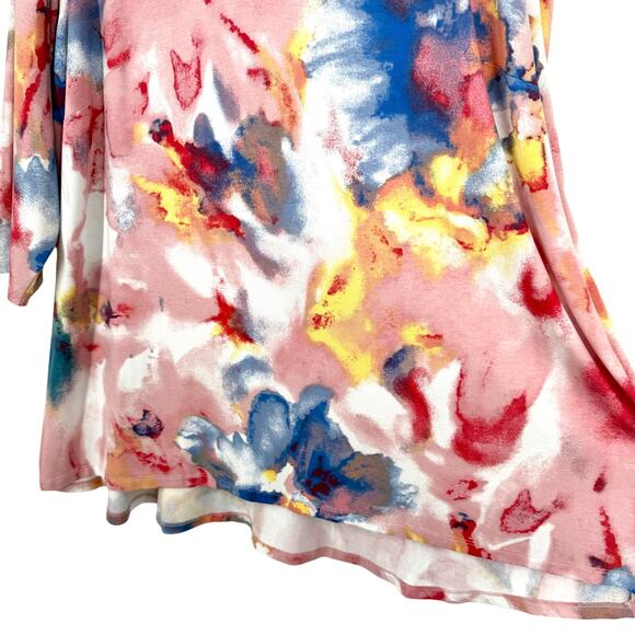 Belle by Kim Gravel Plus Size 2X Colorful Tropical Pink Floral Blouse Shirt Top - Picture 6 of 8